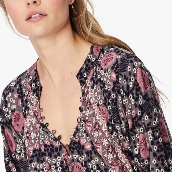 💕NATALIE MARTIN💕 Fiore Short Dress ~ Vintage Flowers Black Purple Medium - Picture 2 of 12